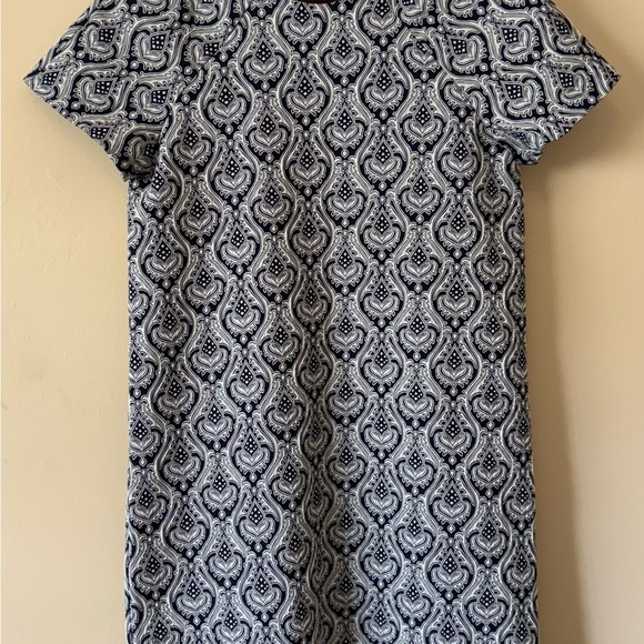 Zara| Chic Brocade Navy/White Jacquard Above-Knee Sheath Mini-Dress Sz XS - Picture 2 of 9